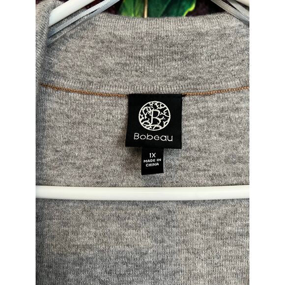 Bobeau Open Front Long Sweater Cardigan Kimono Poncho w Collar Brown Grey Sz 1X - Picture 4 of 5